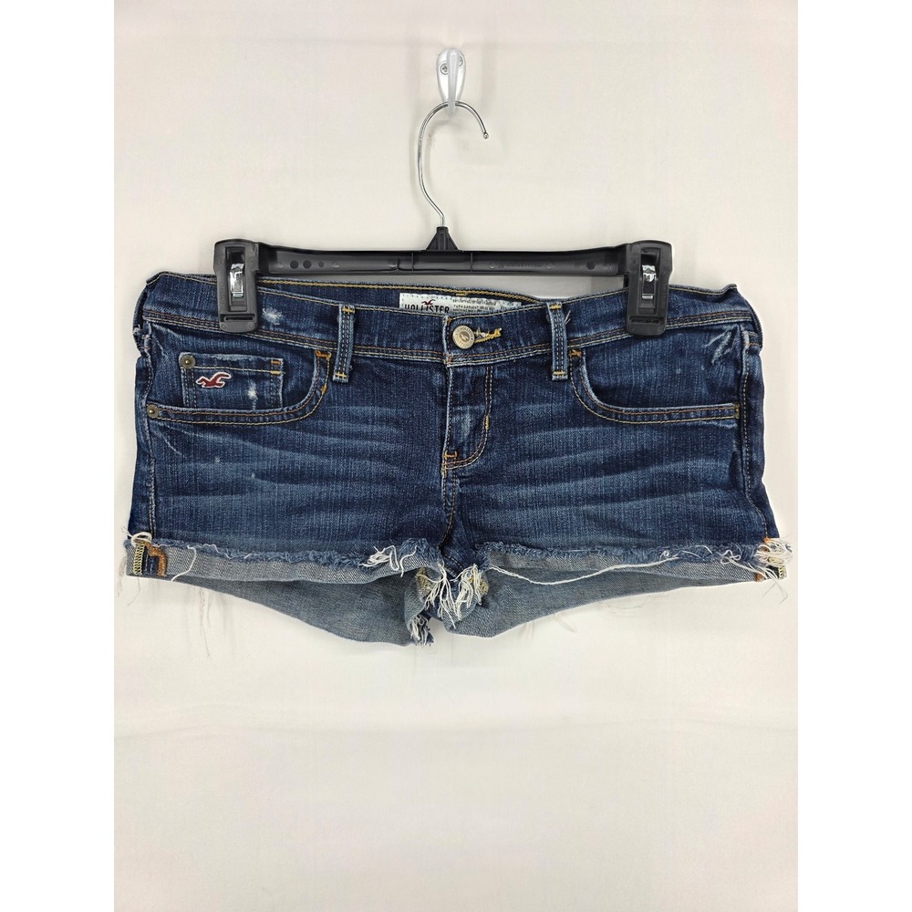 Hollister Low Rise Dark Wash Frayed Hem Denim Shorts Size 7 Cutoffs 2930